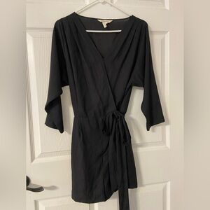 T33a- BCBGENERATION Black Satin Faux Wrap Romper
